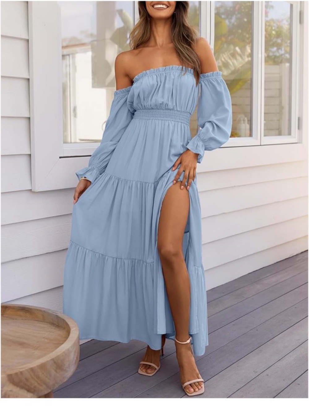 Women's Off-Shoulder Maxi Dress in Light Blue - Picture 2 of 3